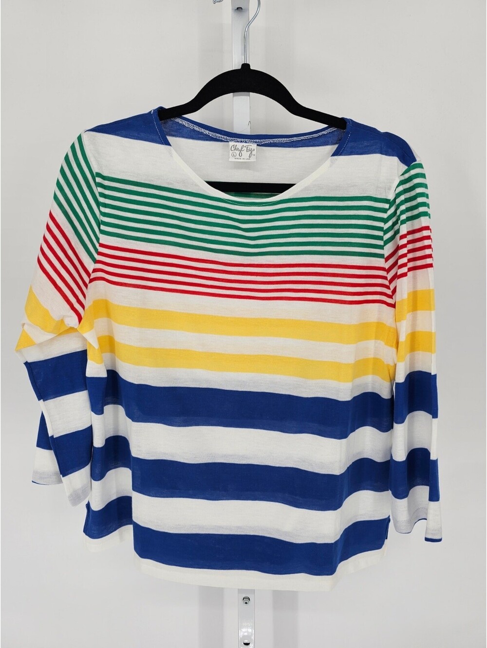 Cheryl Tiegs Womens Sz L 3/4 Sleeve T Shirt Colorful Striped